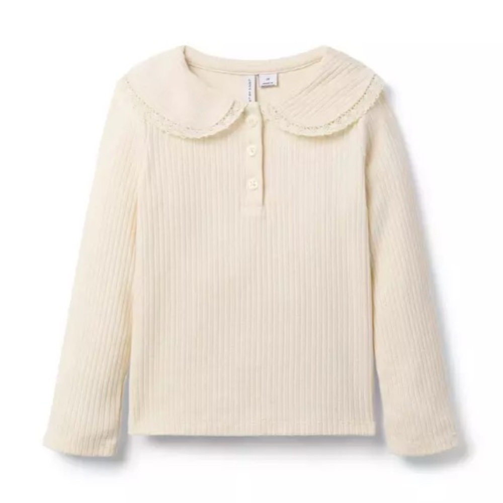 Janie and Jack | Ribbed Lace Collar Top, Nutmeg Cream